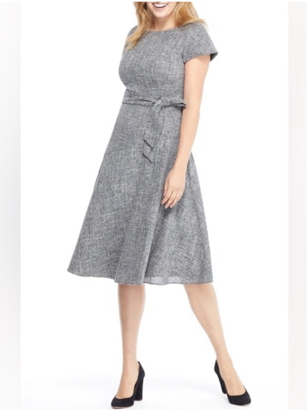 Gal Meets Glam Barbara - Heather Gray A-Line Wrap Skirt Dress - Size 6